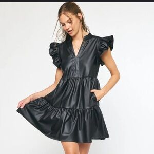 Entro dress Elegant Black Ruffle Sleeve Dress
